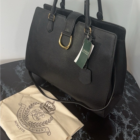LAUREN RALPH LAUREN Large Bag Leather Black Carryover Laptop Satchel AUTHENTIC - Picture 7 of 16